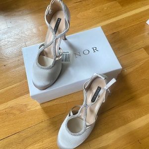 ERIJUNOR Low Heel Closed-Toe Ankle Strap Satin Heels